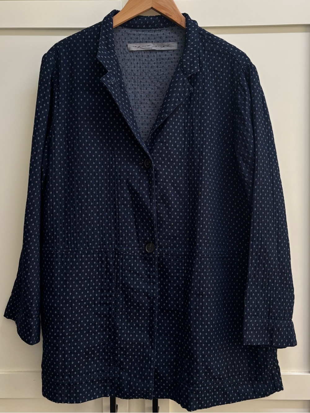 Raquel Allegra Women’s Size 3 large Blue Diamond Print Cotton Lightweight Blazer - Picture 6 of 8